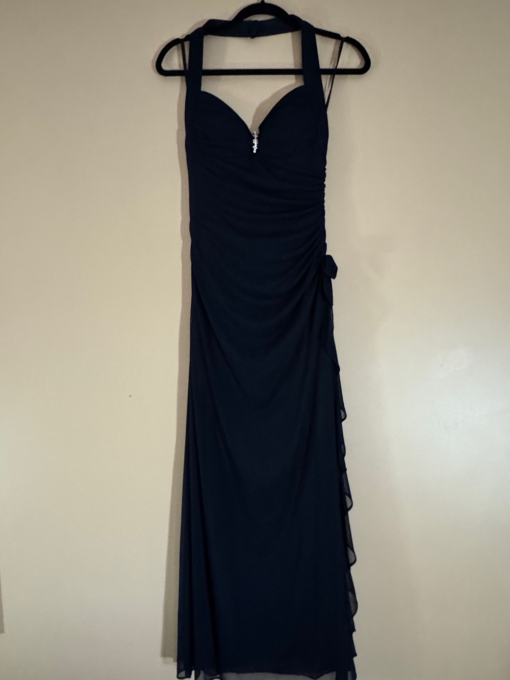 Elegant Navy Halter Evening Dress